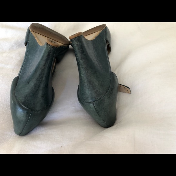 Blue leather cross strap wedge heels - Picture 4 of 5